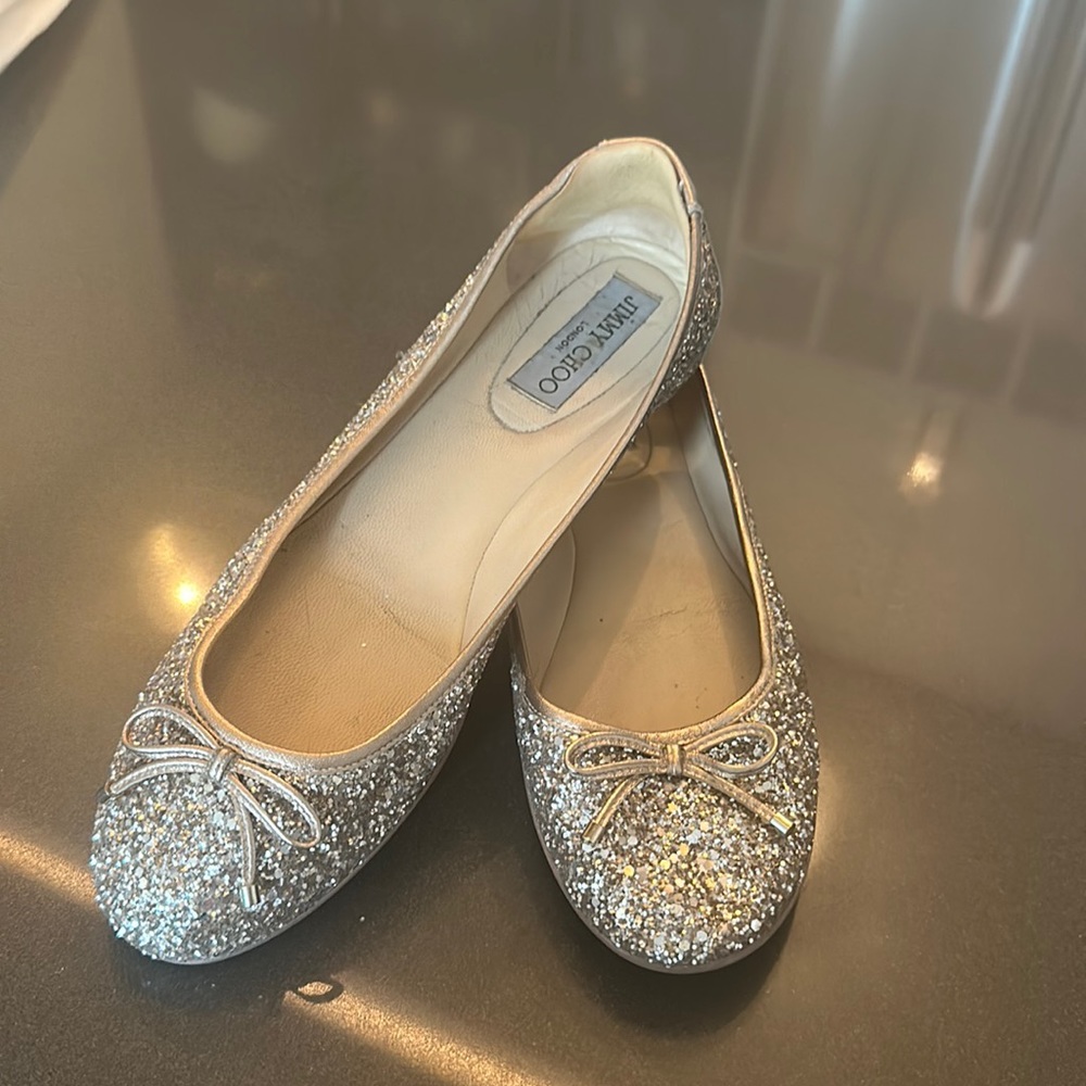 Jimmy Choo Walsh Glittered Leather Ballet Flats